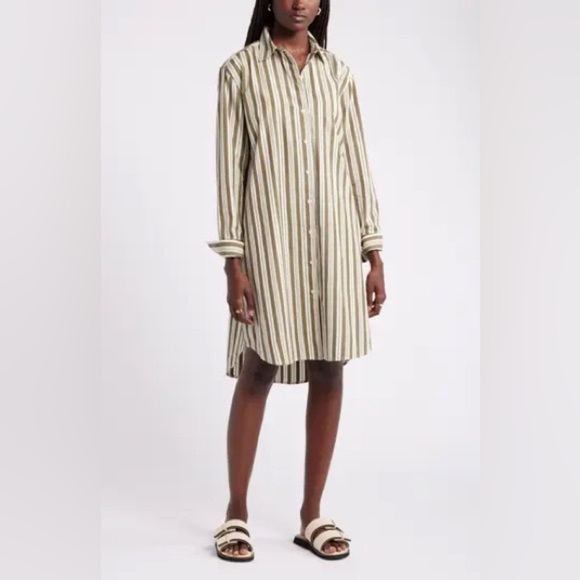 1004 MKT Studios Striped Long Sleeve Midi Dress Size 38 Color Brown Cream - Picture 1 of 6